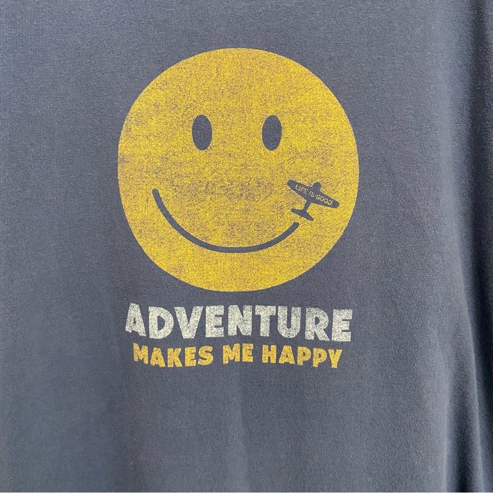 Life Is Good / Adventure Makes Me Happy Smiley Face Ladies Crusher Tee Size L - Picture 5 of 9